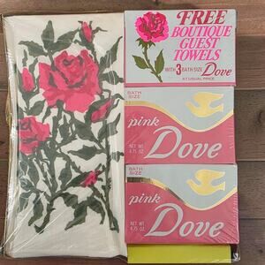 Vintage Dove Pink Soap Gift Set 3 Bars 15 Guest Towels Sealed Lever Brothers